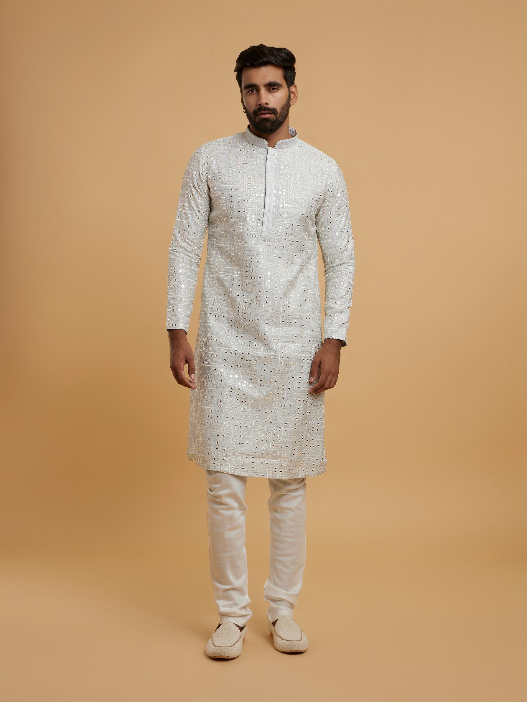 Twamev Men Light Grey Elegance Kurta Pajama