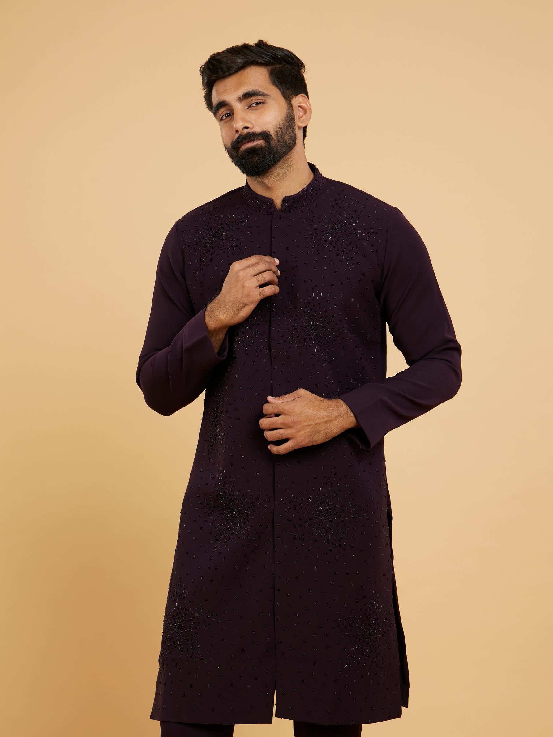 Twamev Men Radiant Wine Kurta Pajama