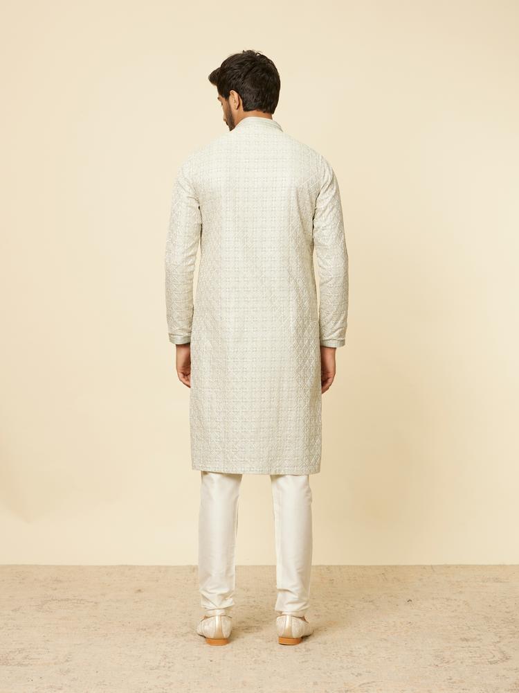 Twamev Men Pista Green Self Patterned Kurta set