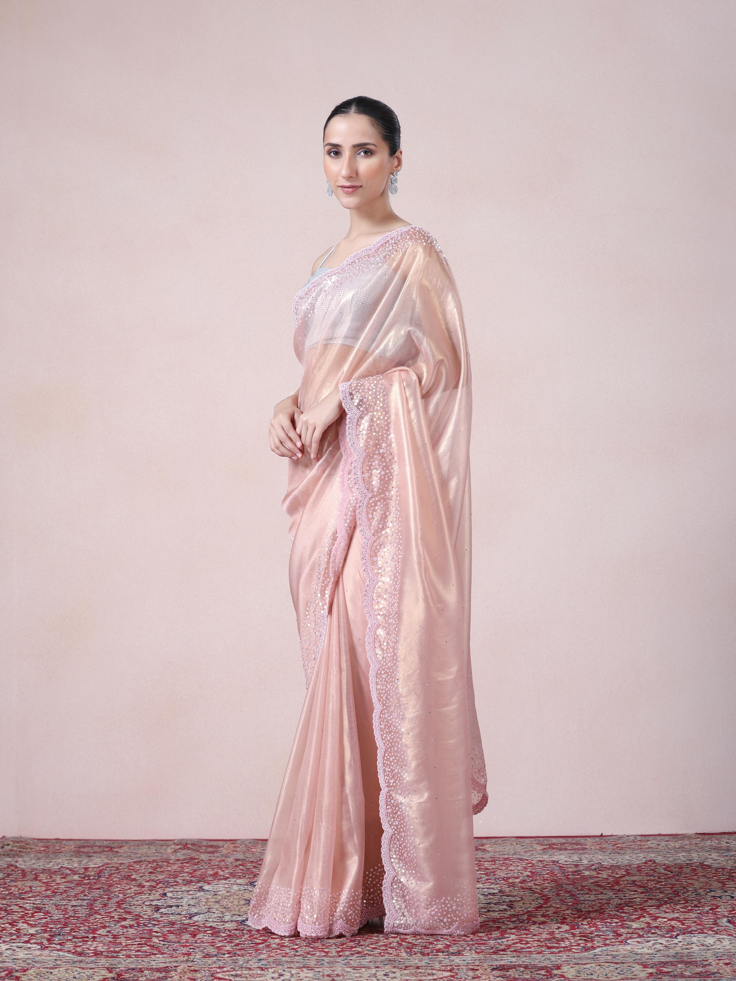 Twamev Women Subtle Luxury Pink Organza Saree