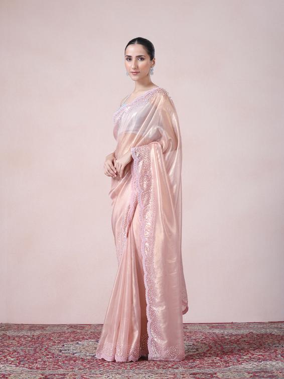 Twamev Women Subtle Luxury Pink Organza Saree