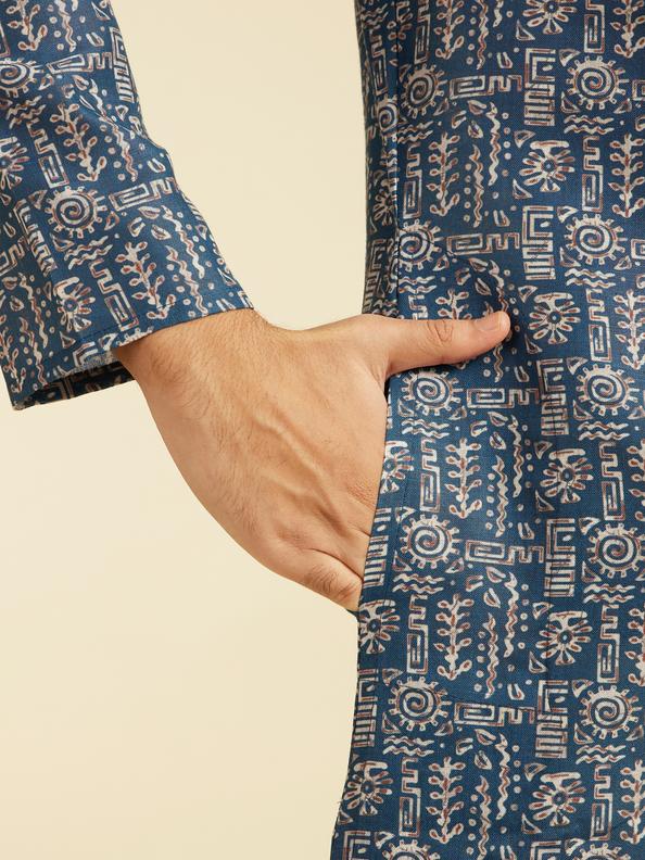 Diwas Men Cobalt Blue Aztec Printed Kurta