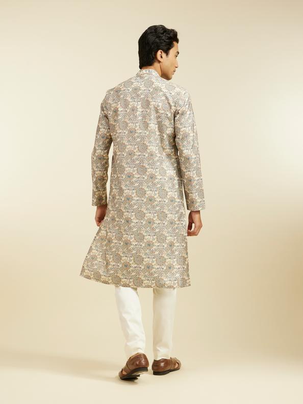 Diwas Men Soft Beige Floral Jaal Printed Kurta