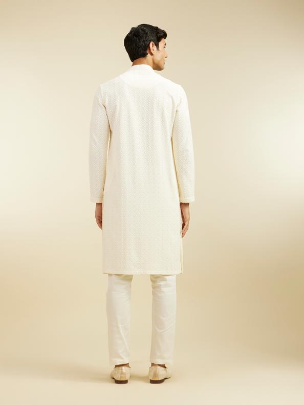Diwas Men Cream White Chikankari Kurta with Sequin