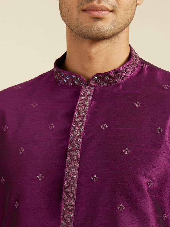 Diwas Men Royal Purple Sequin Embellished Kurta