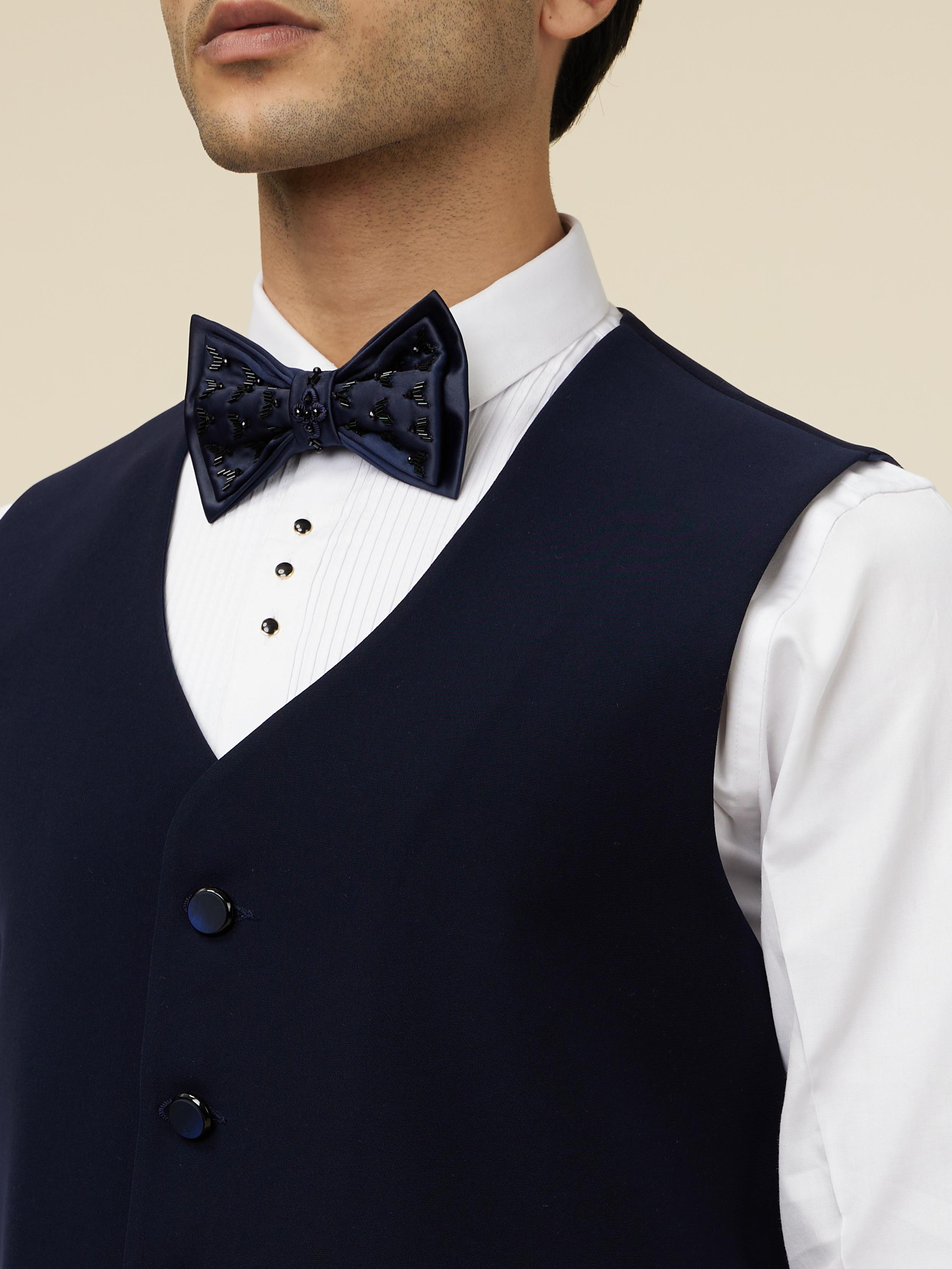 Twamev Men Elegant Dark Blue Suit Set