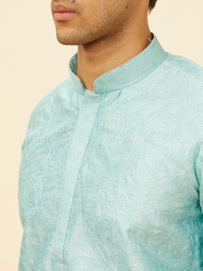 Twamev Men Icy Blue Bel Buti Printed Kurta Set