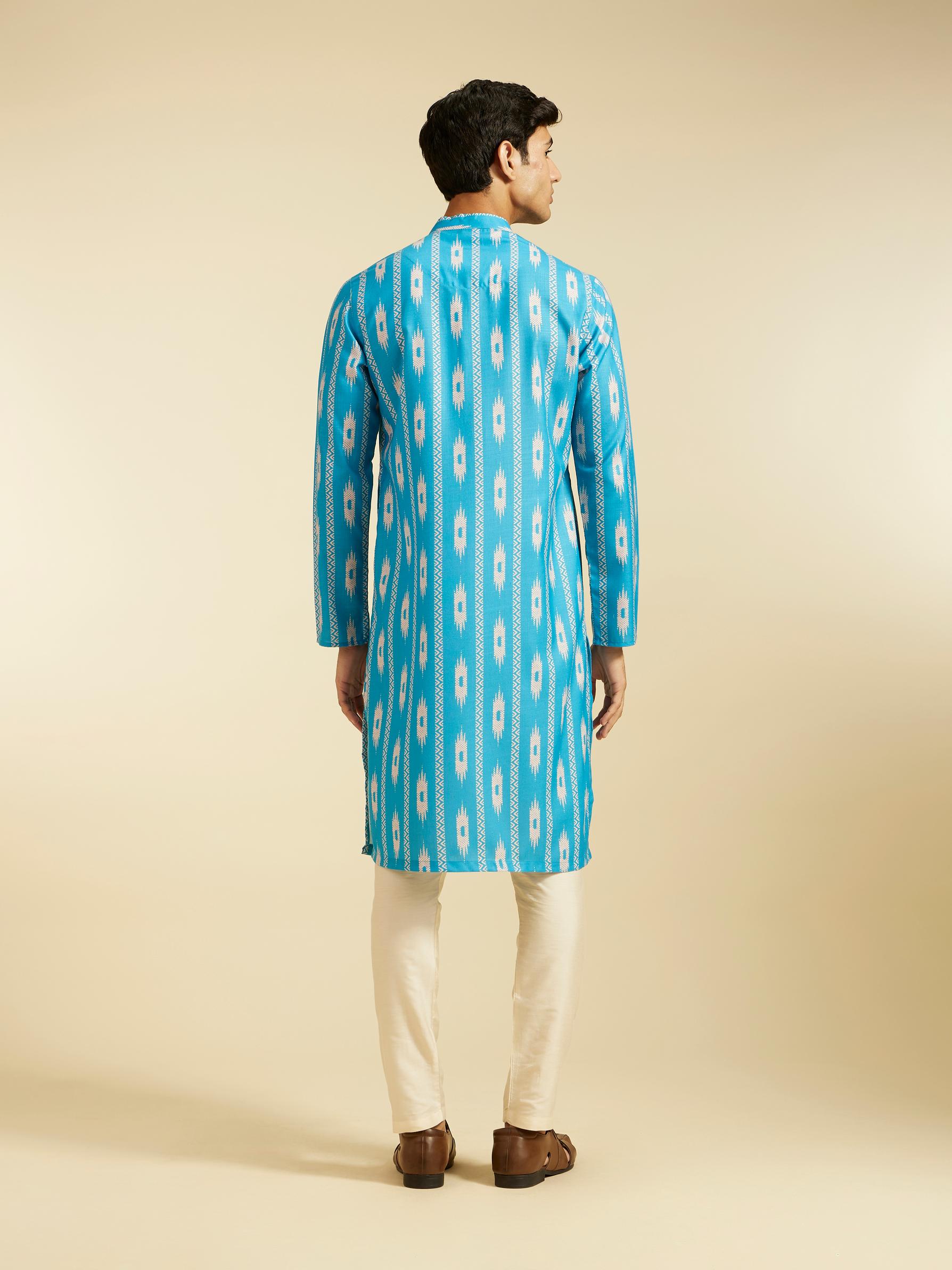 Diwas Men Turquoise Blue Ikat Inspired Patterned Kurta