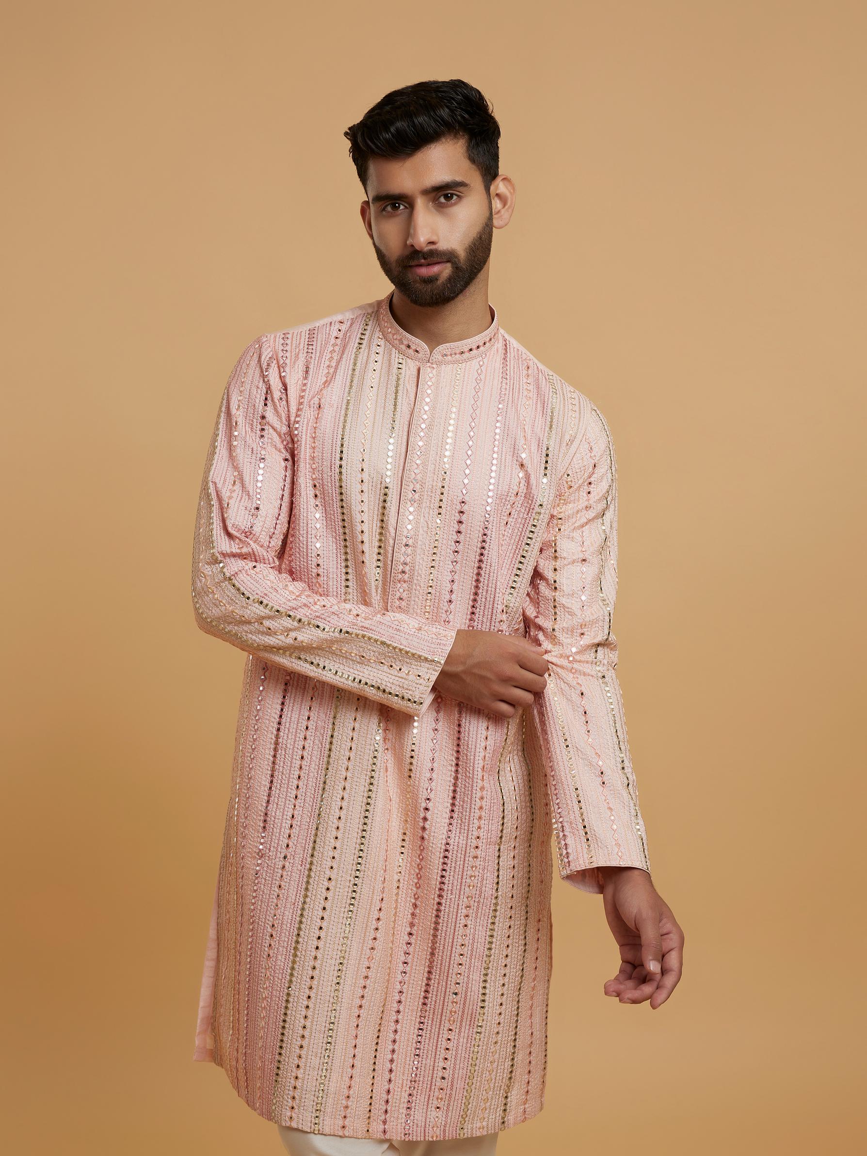 Twamev Men Peach Blossom Kurta Pajama