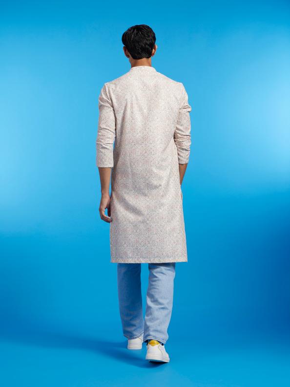 Diwas Men Cream Beige Paisley Patterned Kurta with Rhinestones