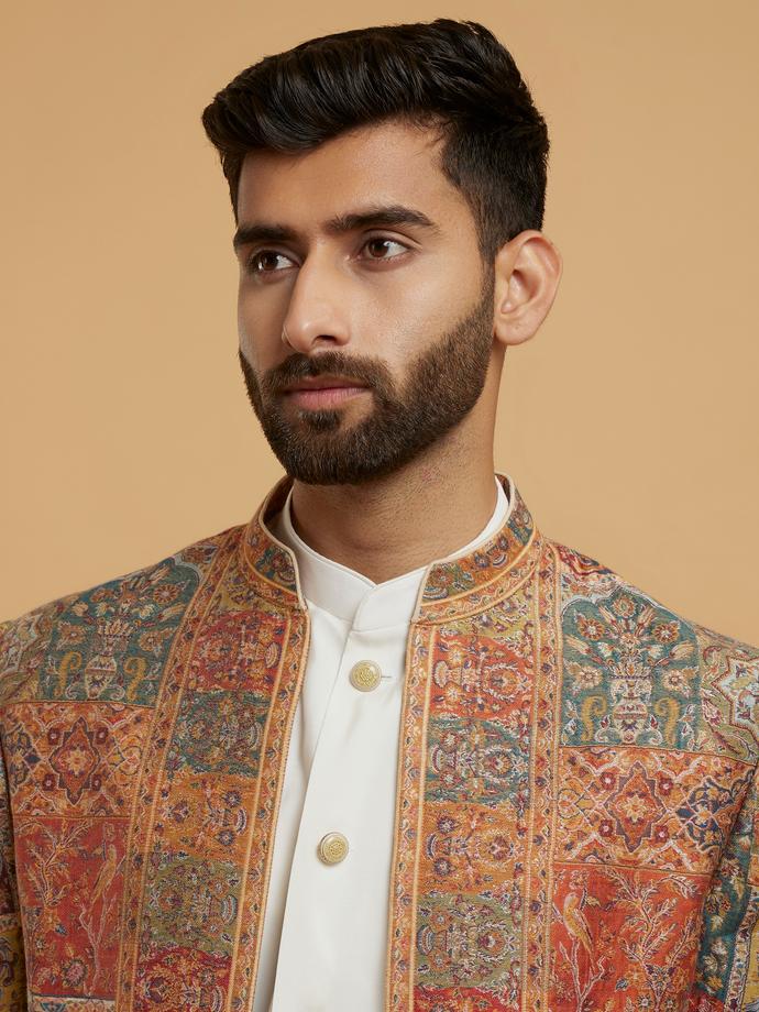 Twamev Men Cream Splendour Brocade Indo Western