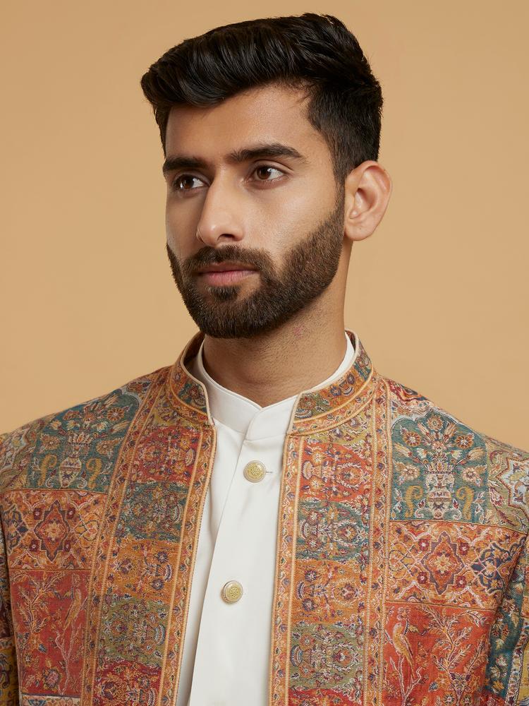 Twamev Men Cream Splendour Brocade Indo Western