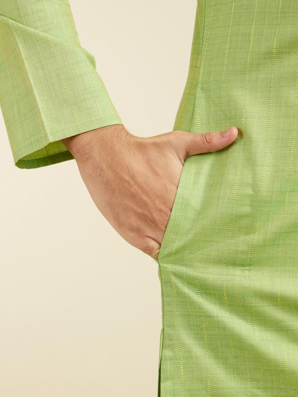 Diwas Men Soft Green Linear Self Striped Kurta