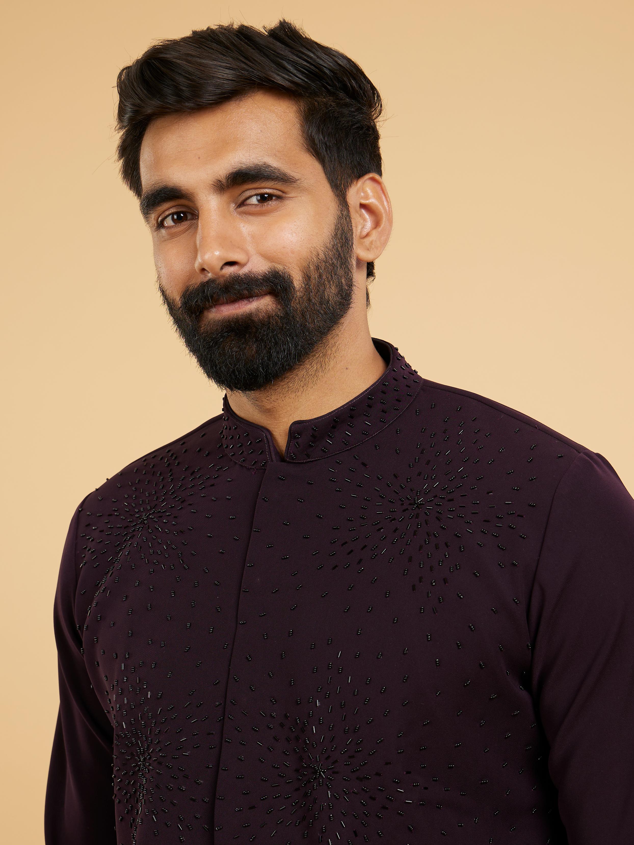 Twamev Men Radiant Wine Kurta Pajama