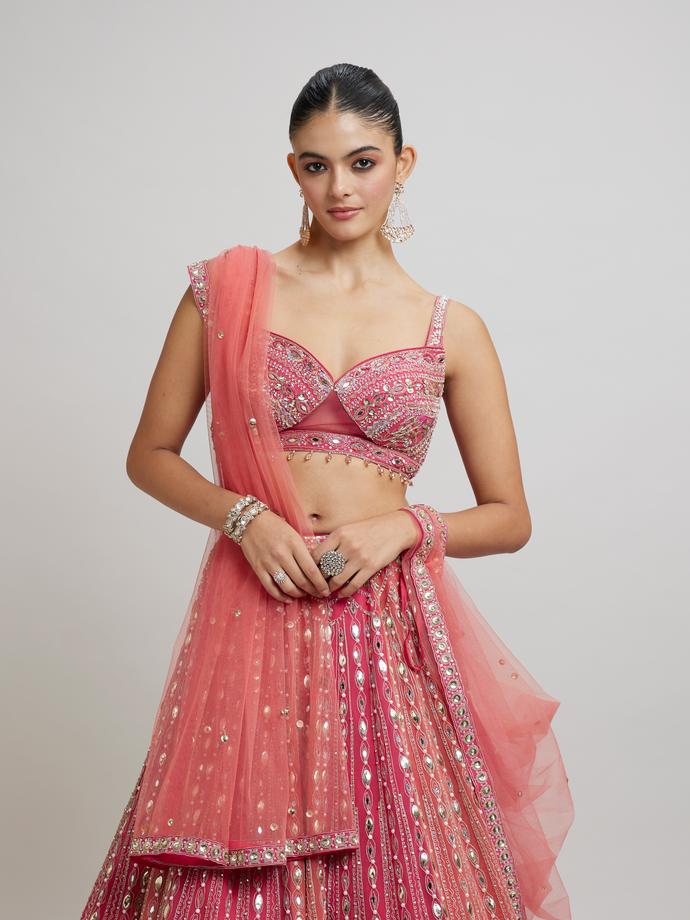 Twamev Women Exquisite Pink Georgette Lehenga