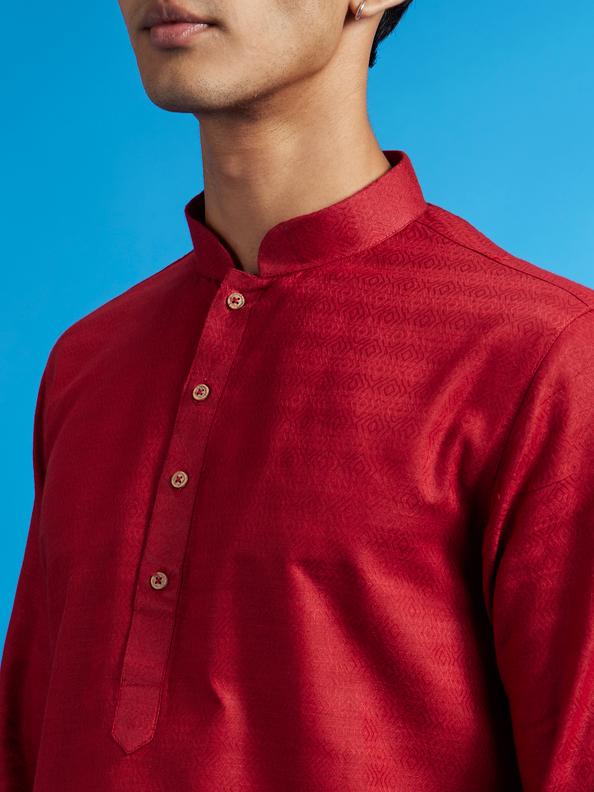Diwas Men Maroon Red Lattice Patterned Kurta