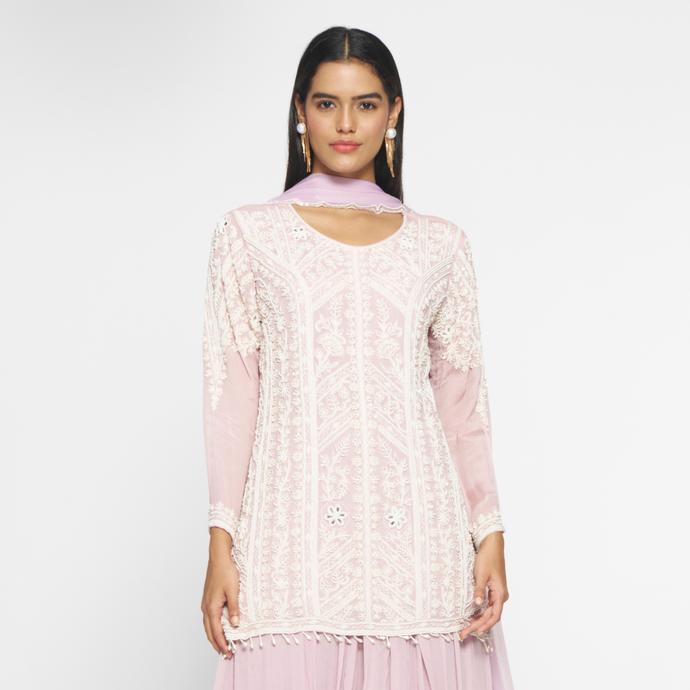 Twamev Women Purple Art Beauty Stitched Suit