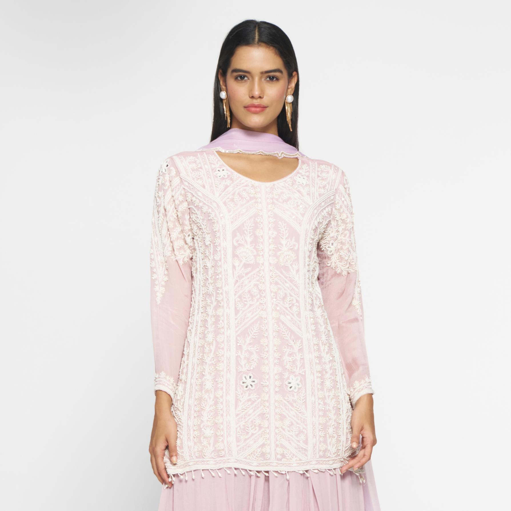 Twamev Women Purple Art Beauty Stitched Suit