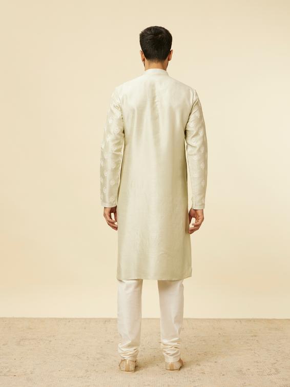 Twamev Men Pista Green Self Patterned Kurta Set
