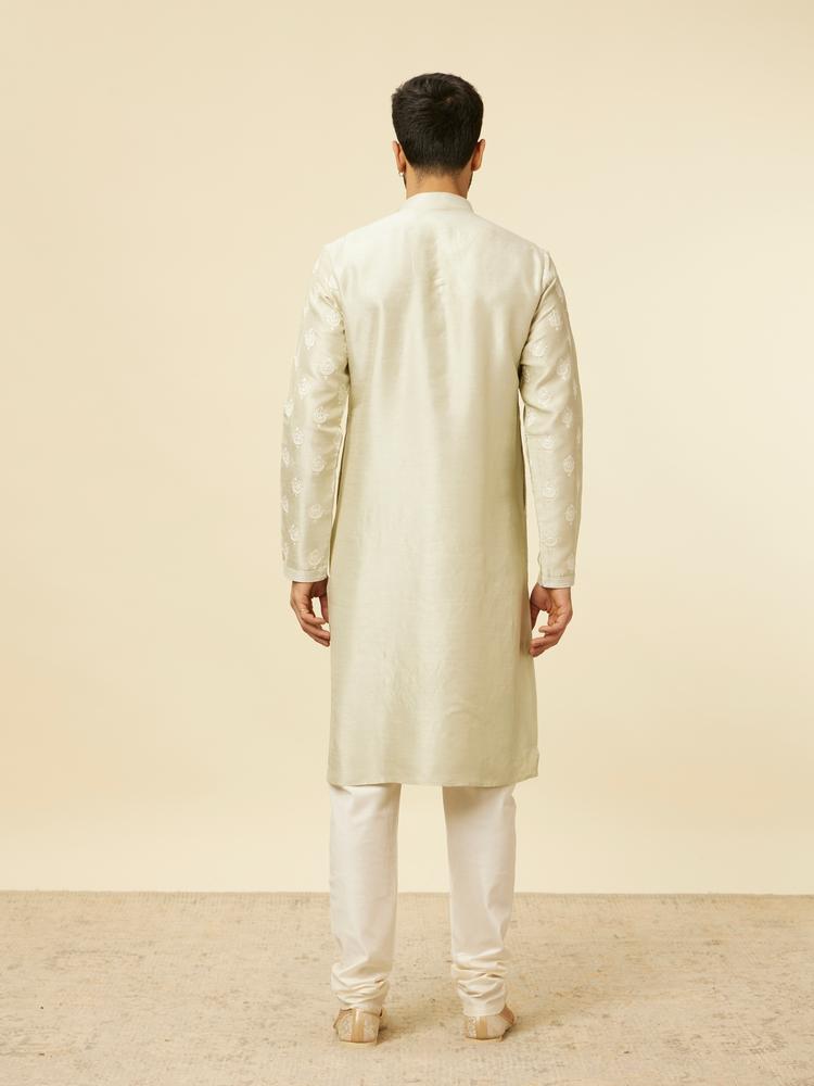 Twamev Men Pista Green Self Patterned Kurta Set