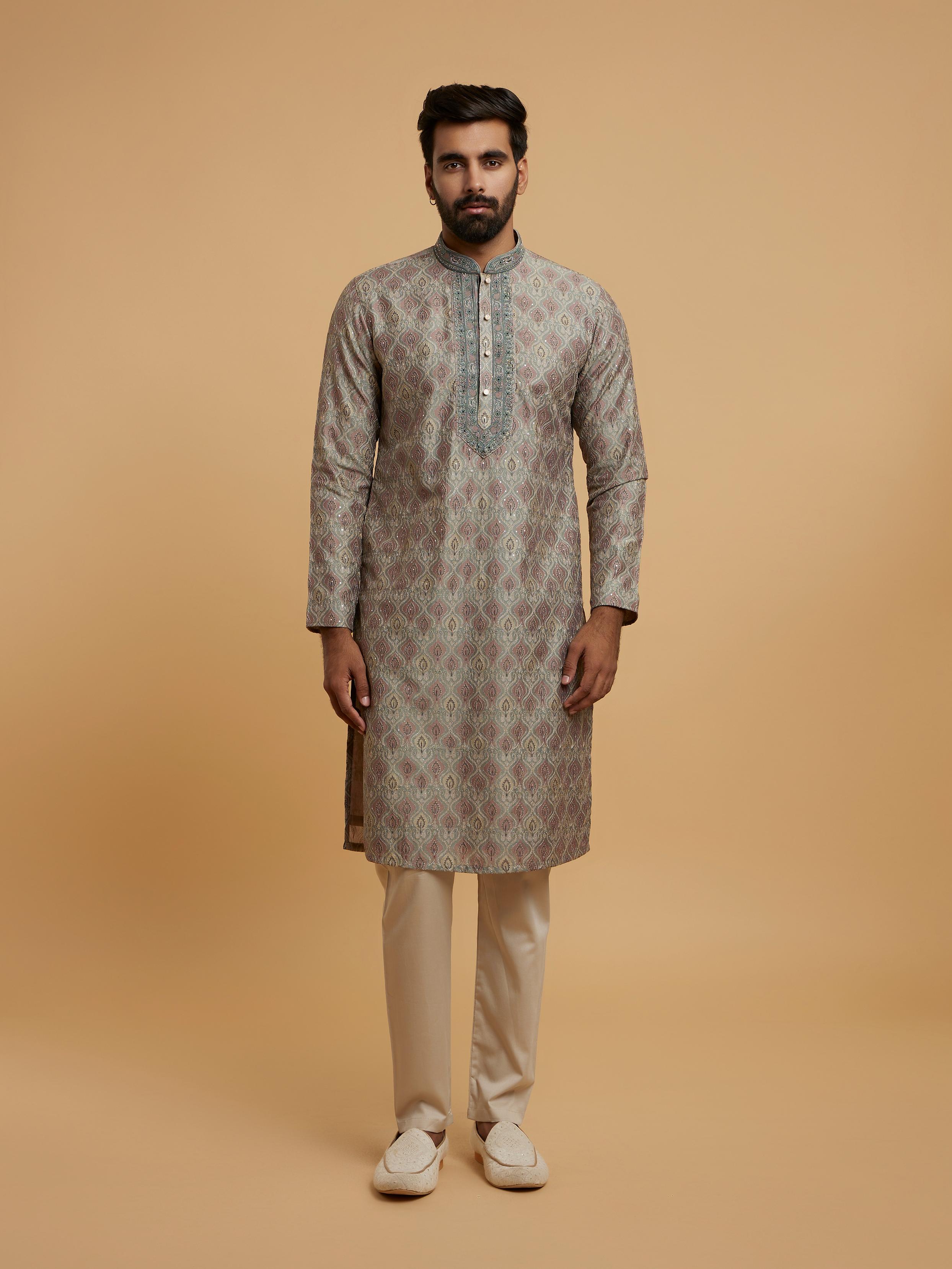 Twamev Men Olive Green Elegance Kurta Pajama