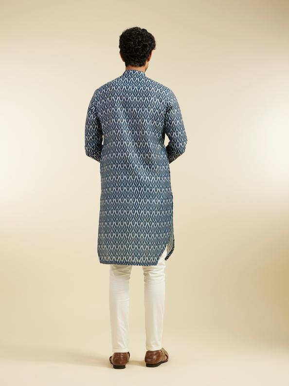 Diwas Men Oxford Blue IKat Print Kurta