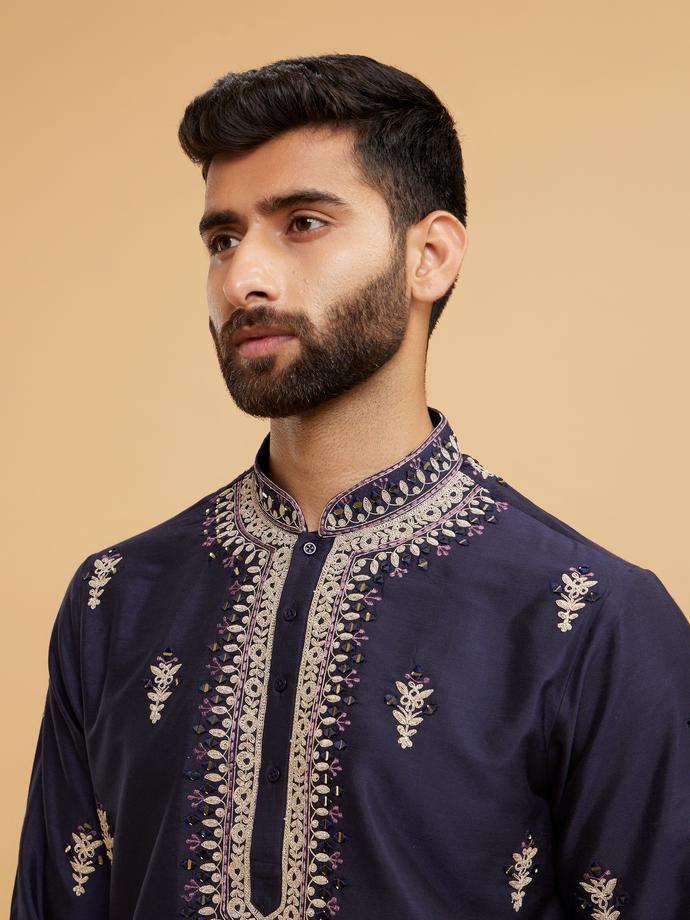 Twamev Men Exquisite Dark Blue Kurta Set with Dupatta