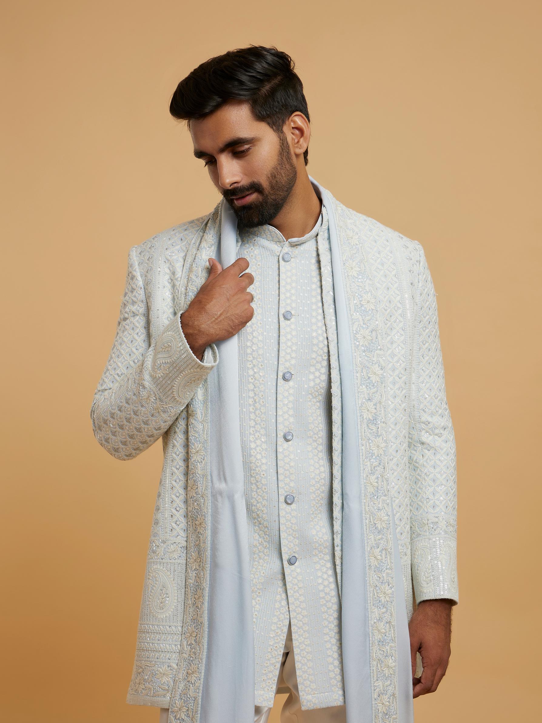 Twamev Men Light Blue Grandeur Indo Western