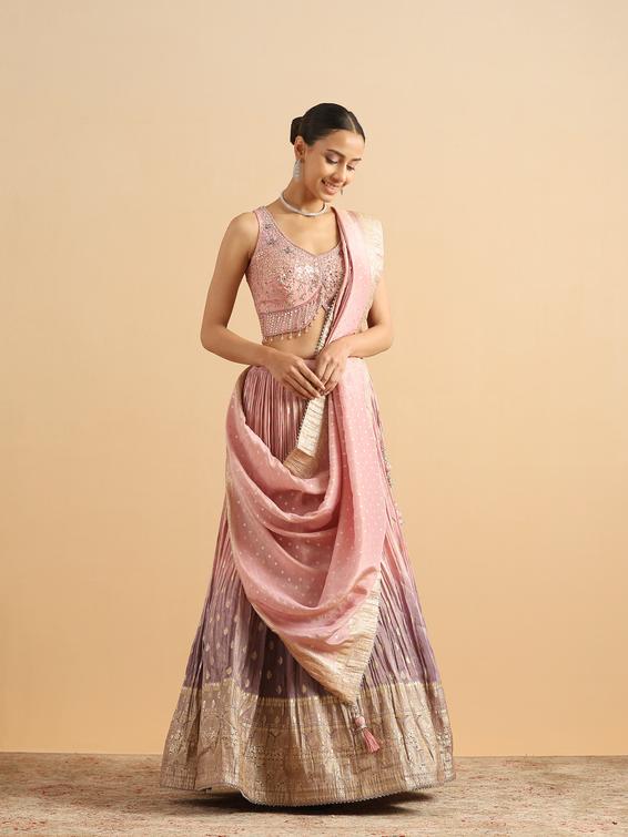 Twamev Women Dusty Rose Shaded Skirt Top Set