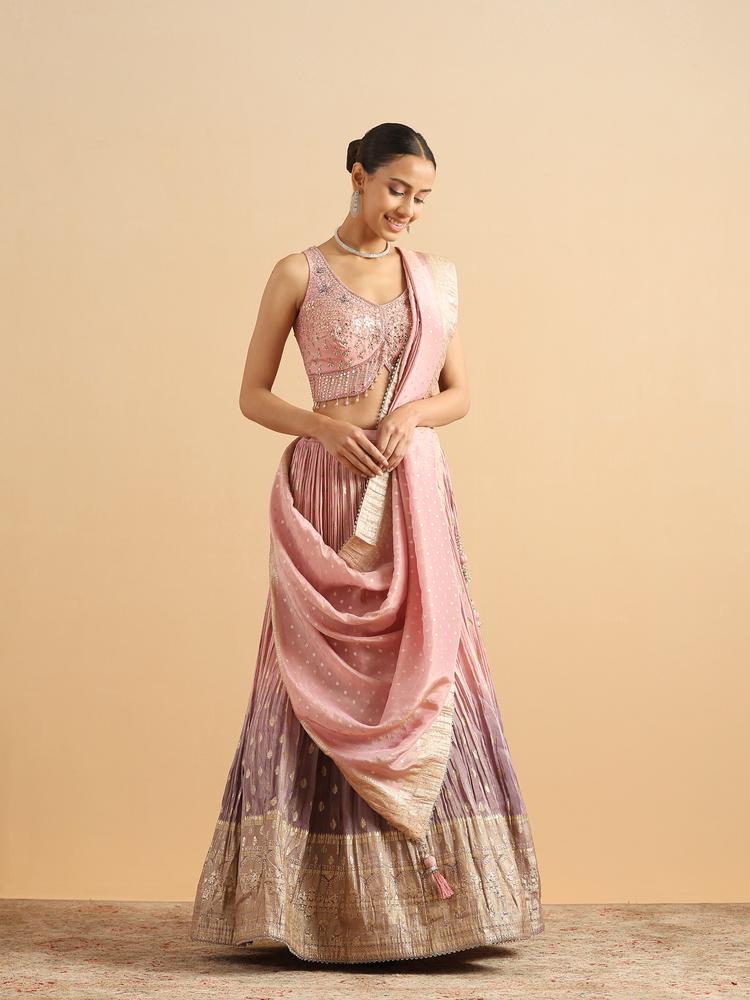 Twamev Women Dusty Rose Shaded Skirt Top Set