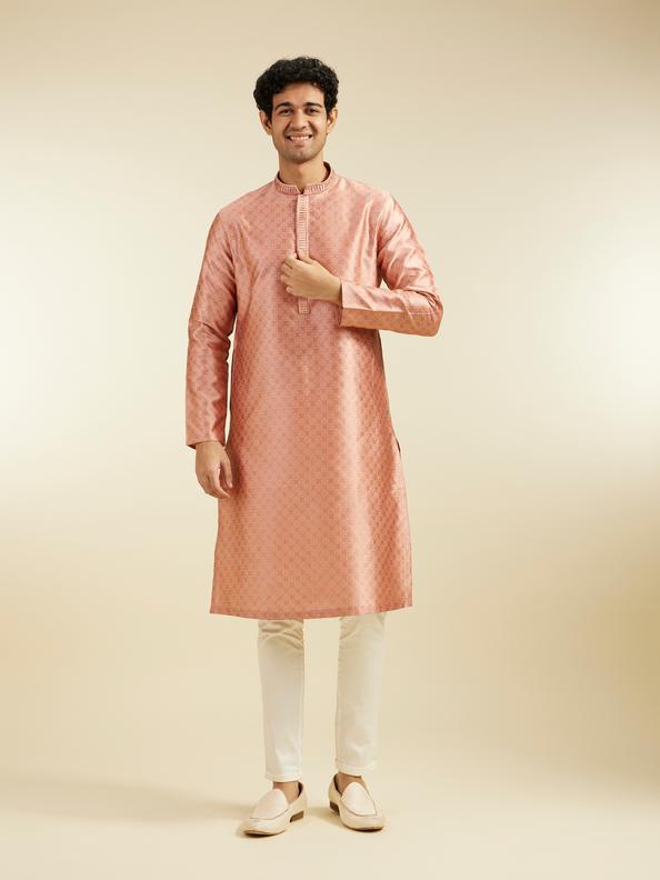 Diwas Men Peach Blossom Lattice Patterned Kurta