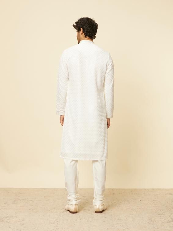 Twamev Men Cream Pink Embroidered Kurta Set