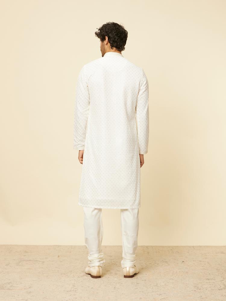 Twamev Men Cream Pink Embroidered Kurta Set