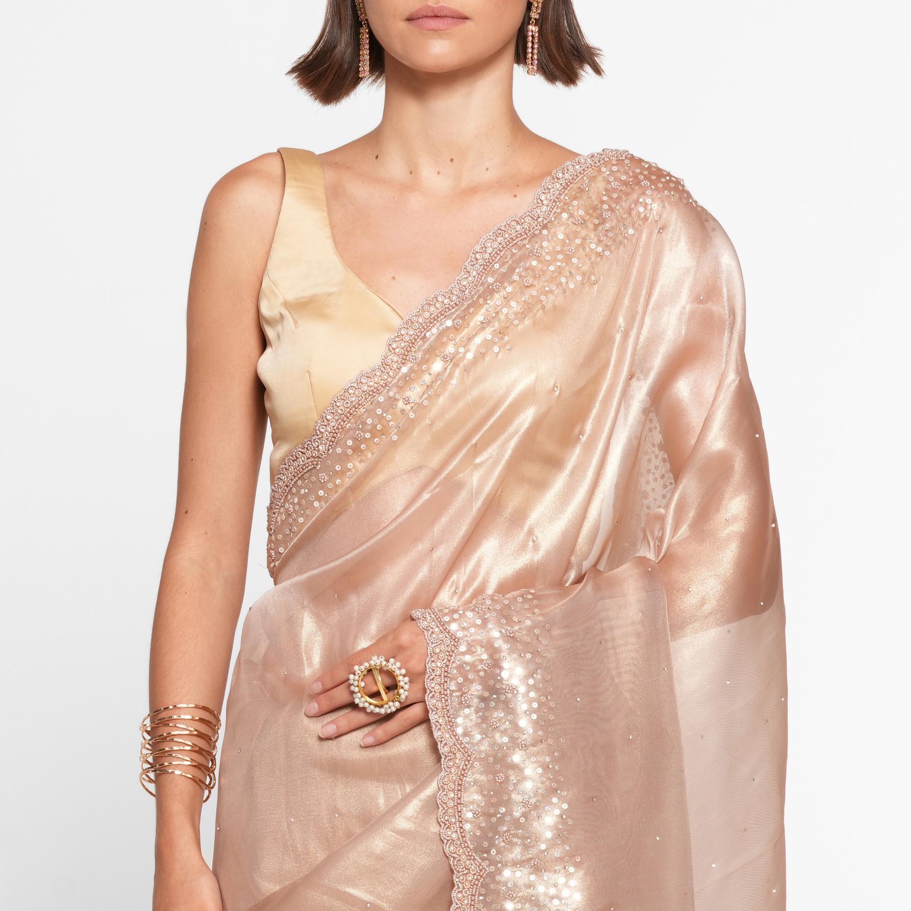 Twamev Women Fawn Festive Organza Saree
