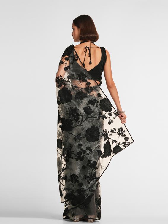 Twamev Women Black Night Elegance Organza Saree