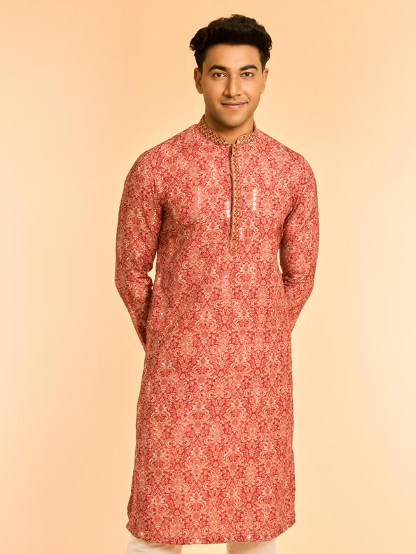 Diwas Men Lustrous Red Kurta
