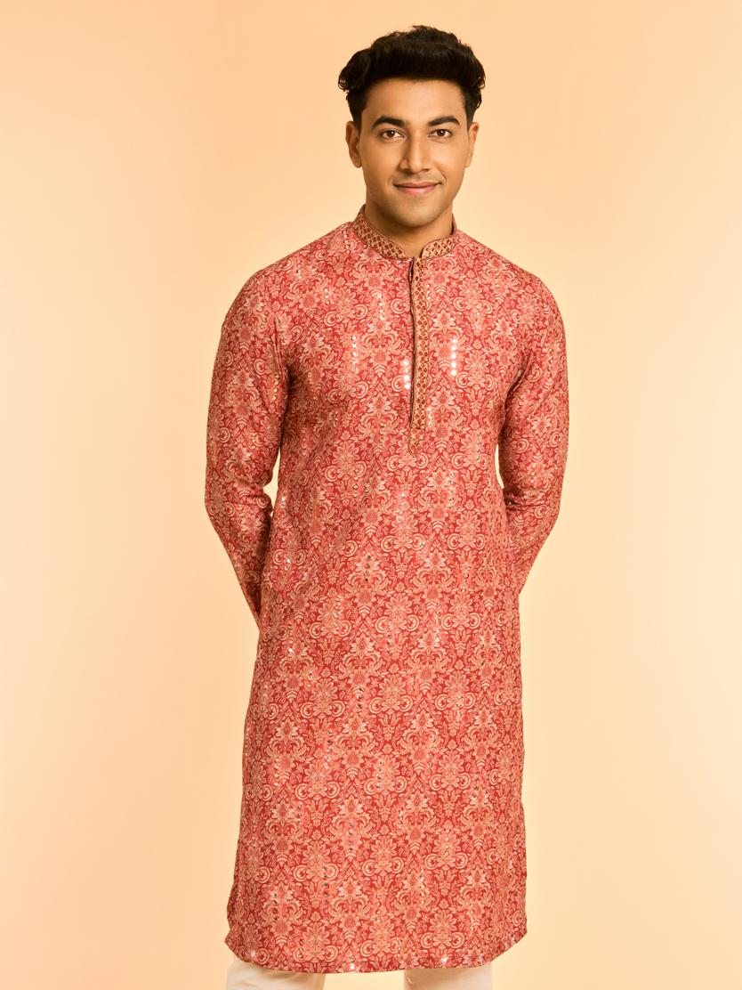 Diwas Men Lustrous Red Kurta