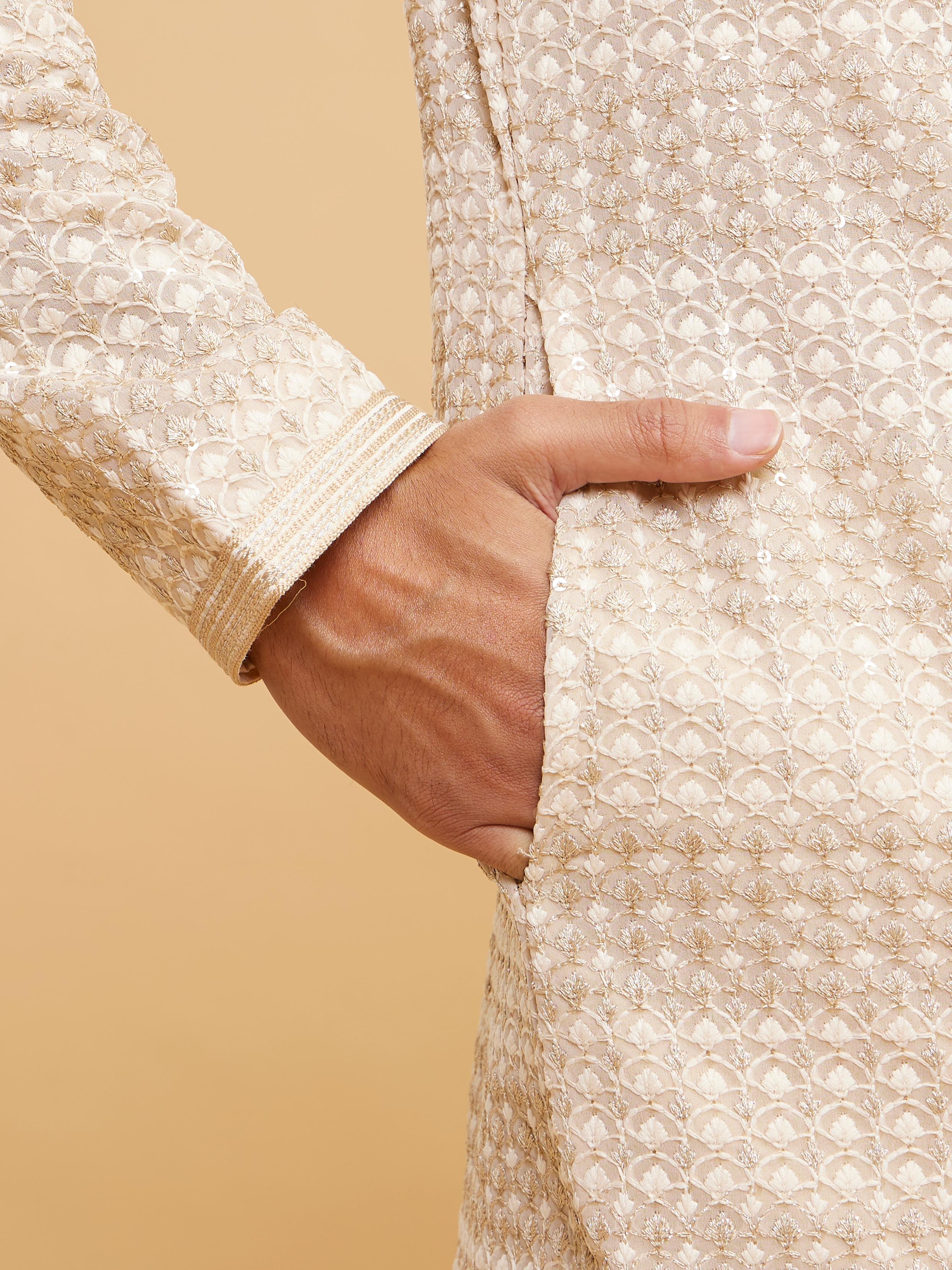 Twamev Men Radiant Beige Georgette Kurta Pajama