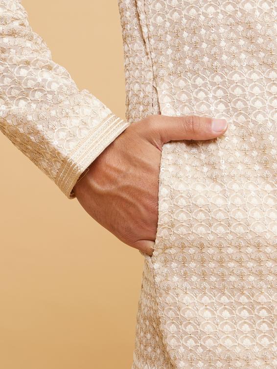 Twamev Men Radiant Beige Georgette Kurta Pajama