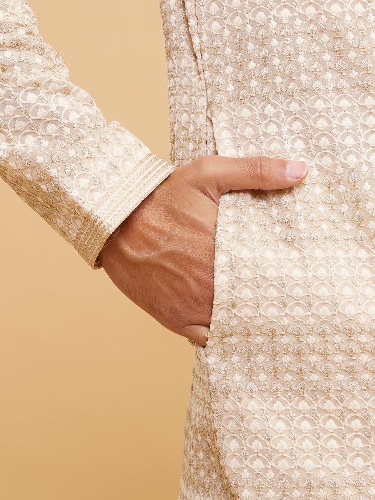 Twamev Men Radiant Beige Georgette Kurta Pajama