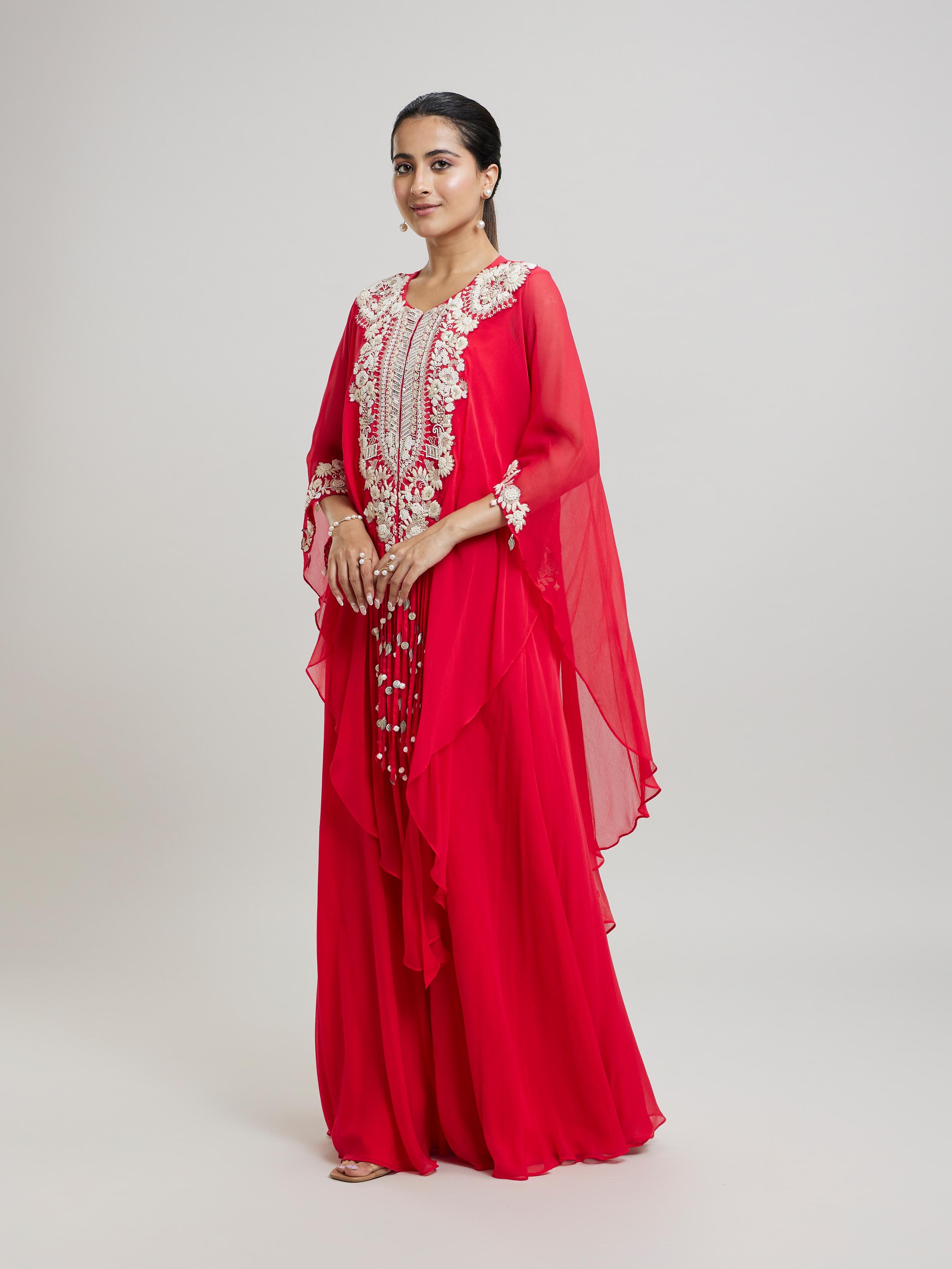 Twamev Women Pink Georgette Celebratory Splash Indo Western