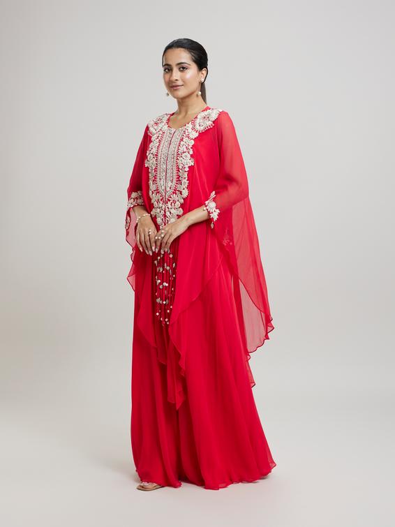 Twamev Women Pink Georgette Celebratory Splash Indo Western