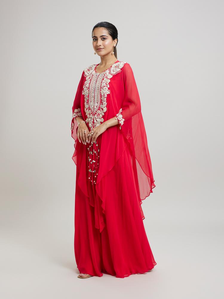 Twamev Women Pink Georgette Celebratory Splash Indo Western