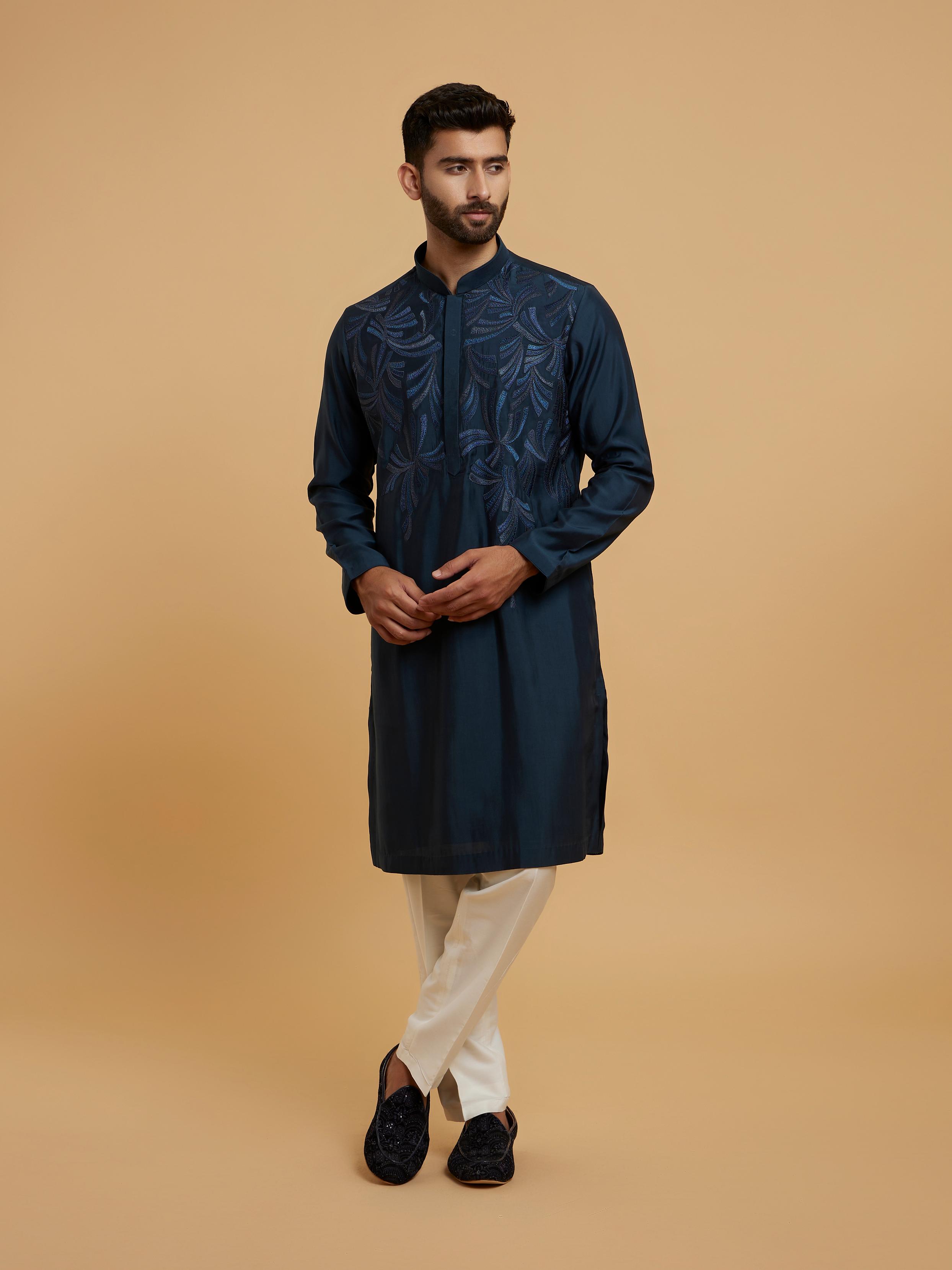 Twamev Men Dark Blue Regality Kurta Pajama