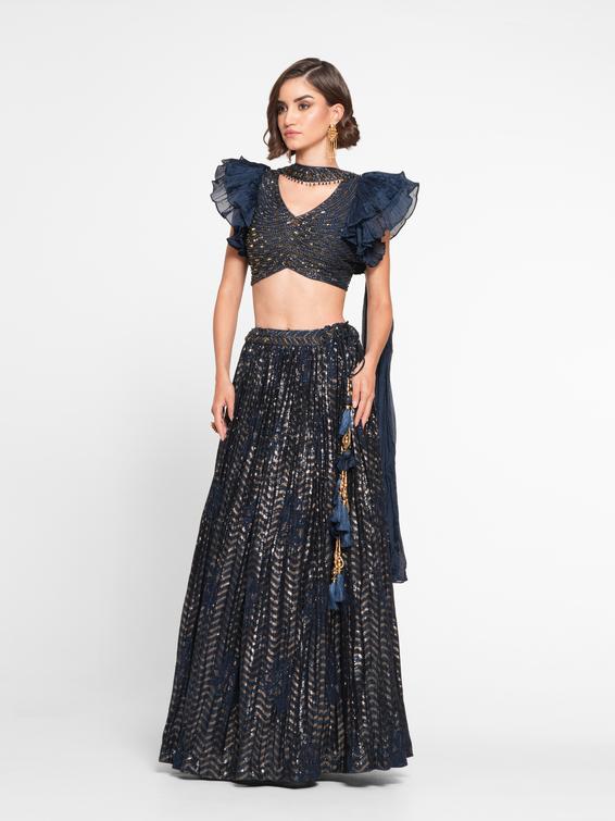 Twamev Women Ethereal Indigo Blue Skirt Top Ensemble