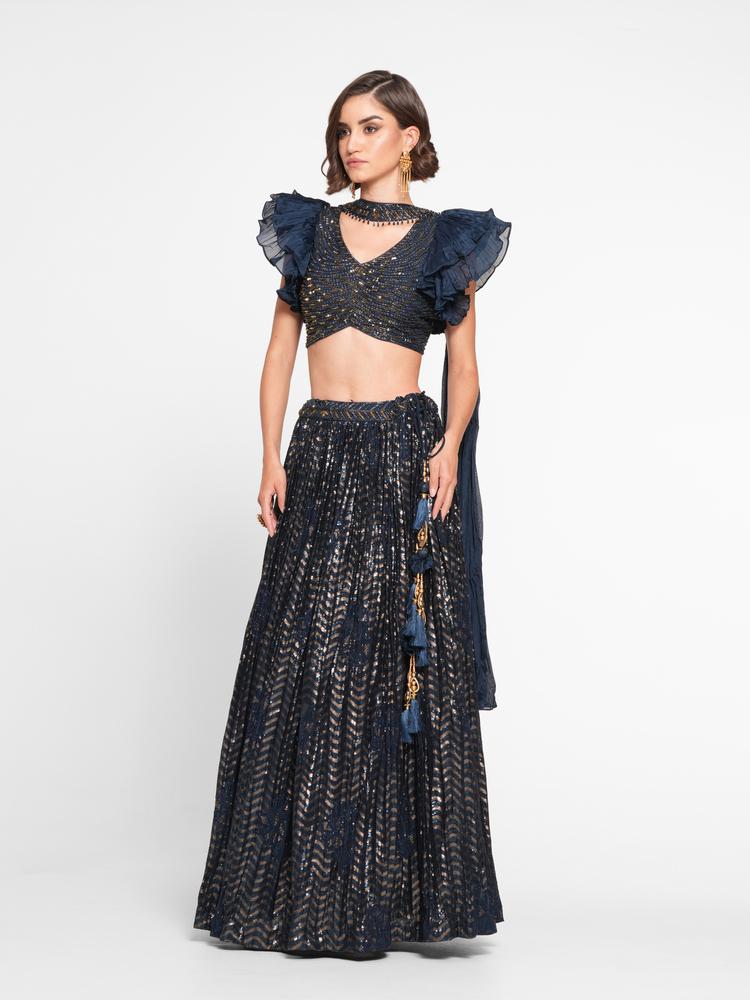 Twamev Women Ethereal Indigo Blue Skirt Top Ensemble
