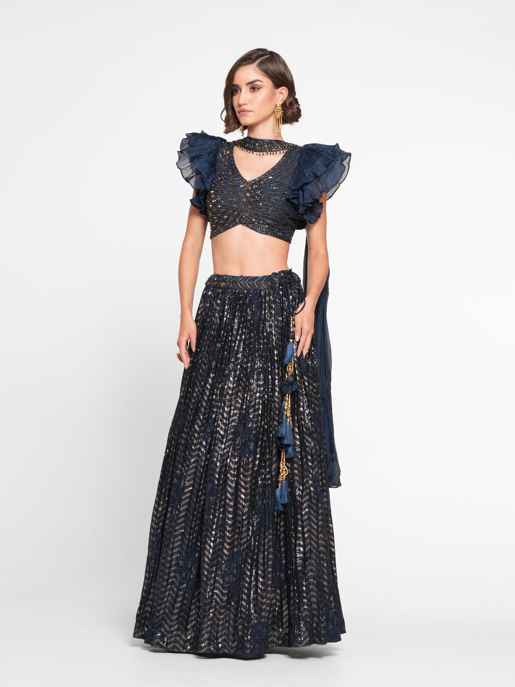 Twamev Women Ethereal Indigo Blue Skirt Top Ensemble