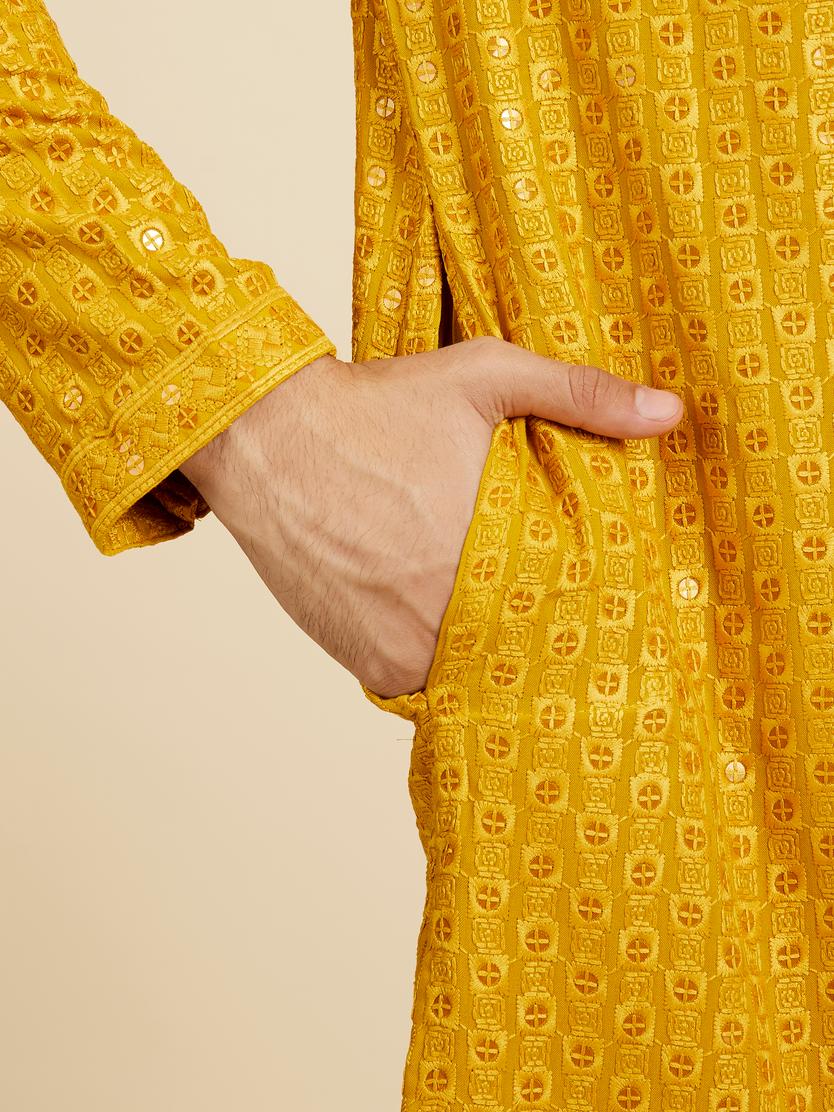 Diwas Men Mustard Yellow Chikankari Sequinned Kurta