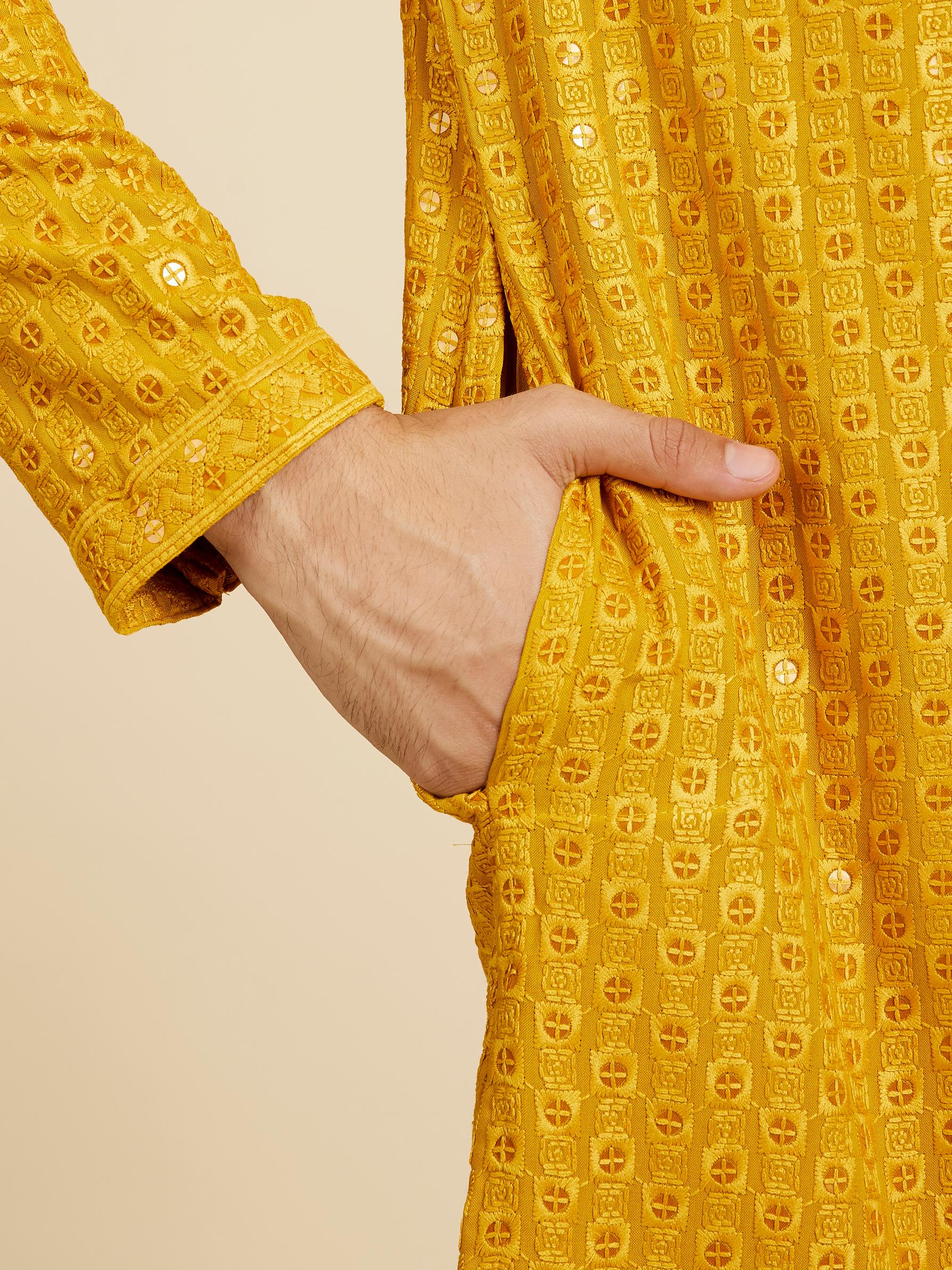 Diwas Men Mustard Yellow Chikankari Sequinned Kurta