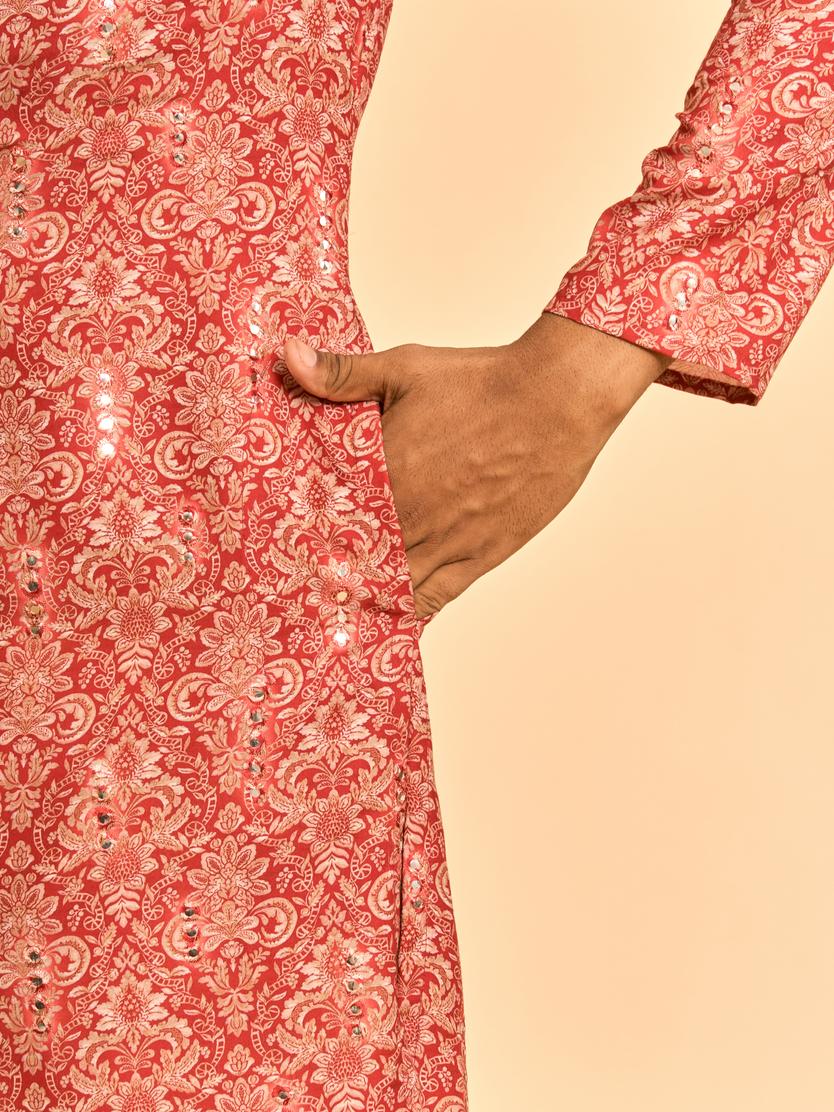 Diwas Men Lustrous Red Kurta